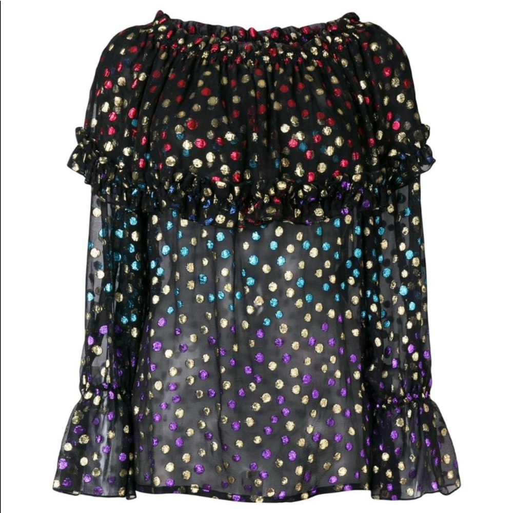 ❤️ $3K SAINT LAURENT silk metallic dot blouse